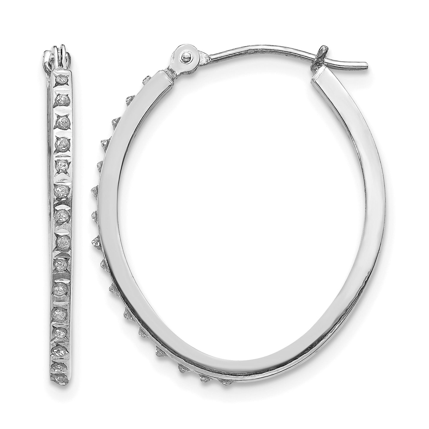 14k White Gold Diamond Fascination Diamond Dust/Accent 2x26mm Oval Hoop Earrings