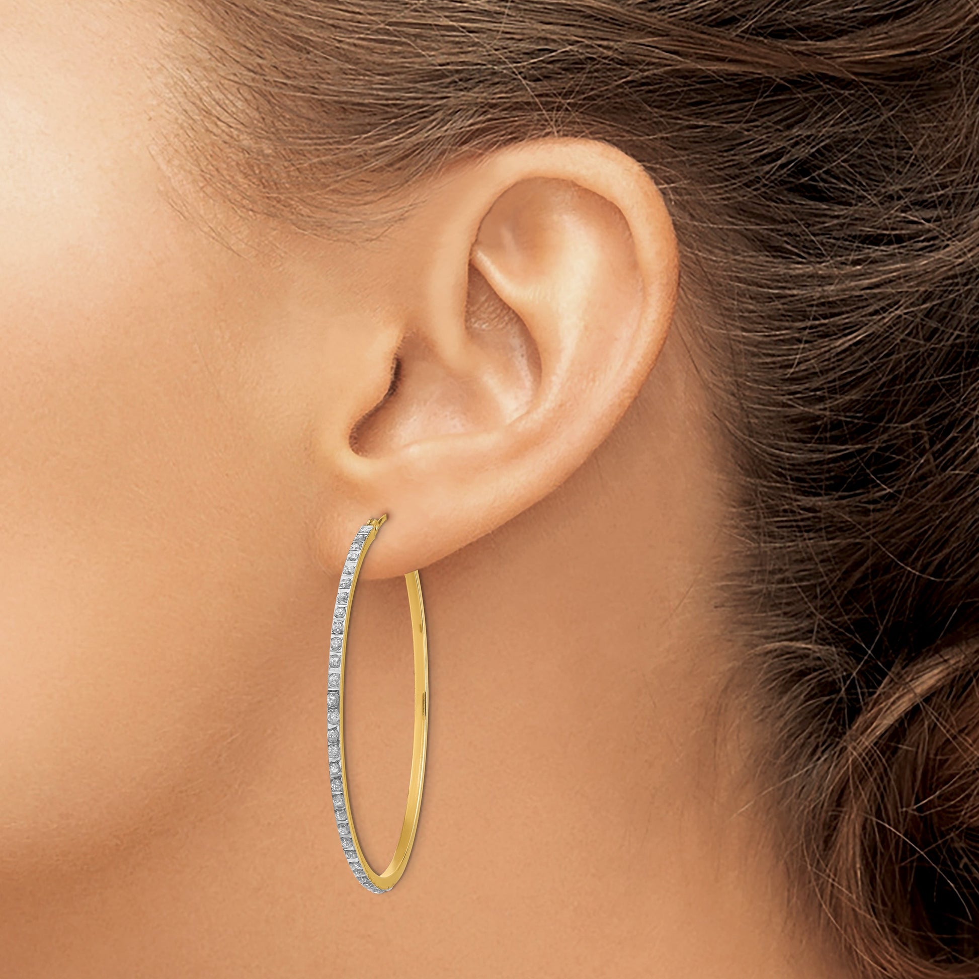 14k Diamond Fascination Diamond Dust/Accent 2x46mm Round Hoop Earrings