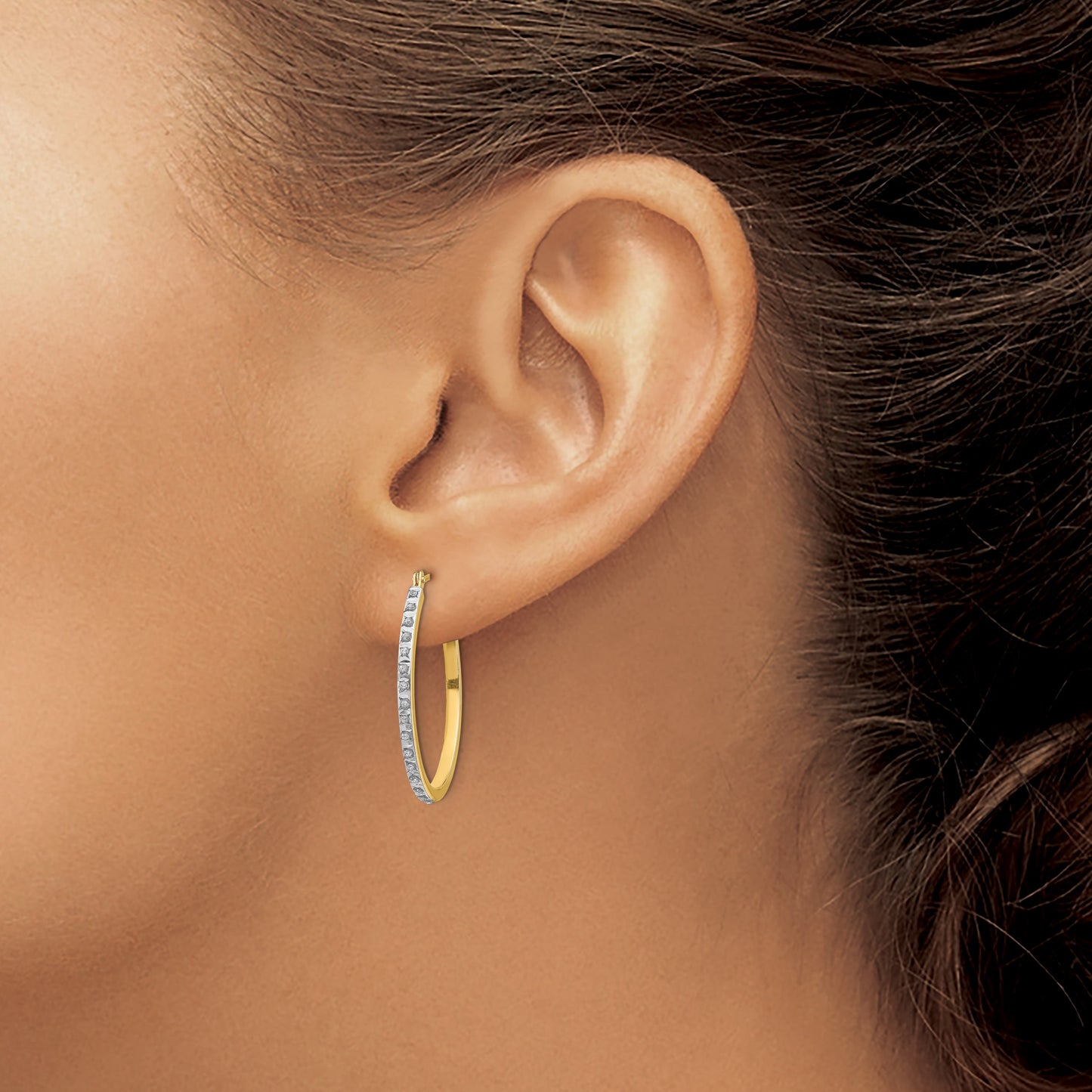 14k Diamond Fascination Diamond Dust/Accent 2x26mm Oval Hoop Earrings