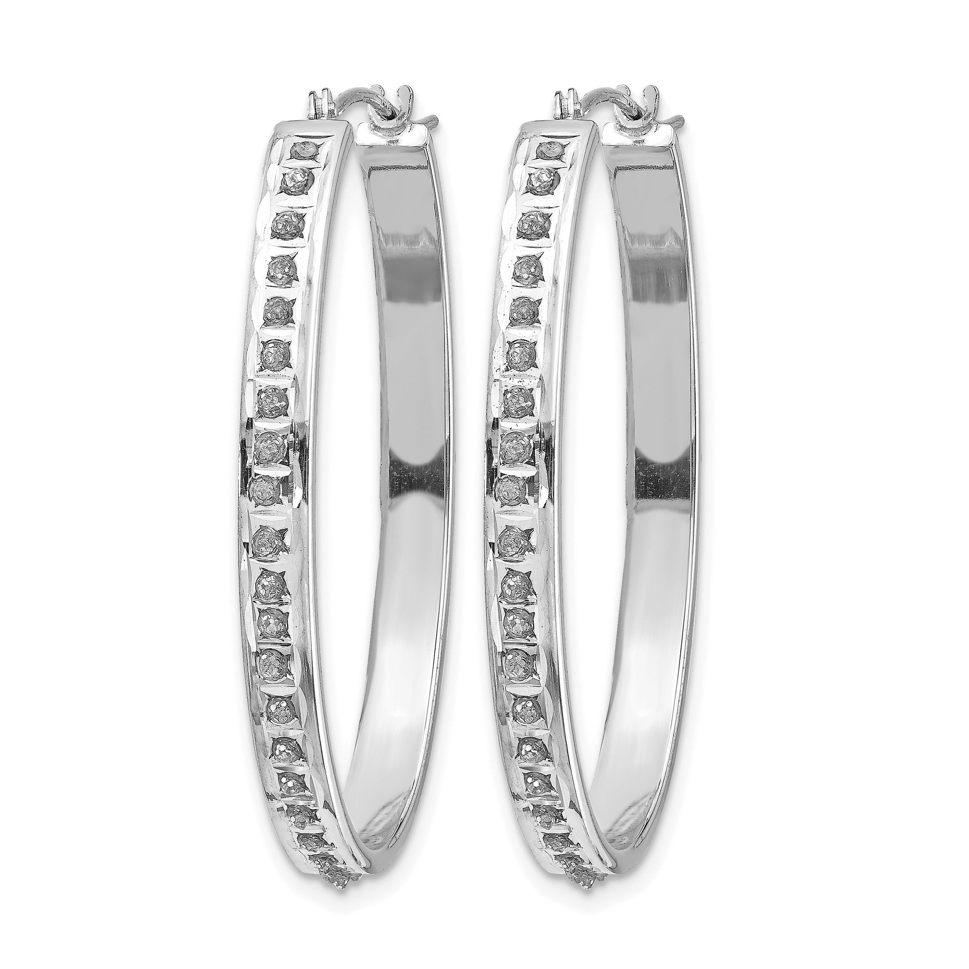 14k White Gold Diamond Fascination Diamond Dust/Accent 4x37mm Oval Hoop Earrings