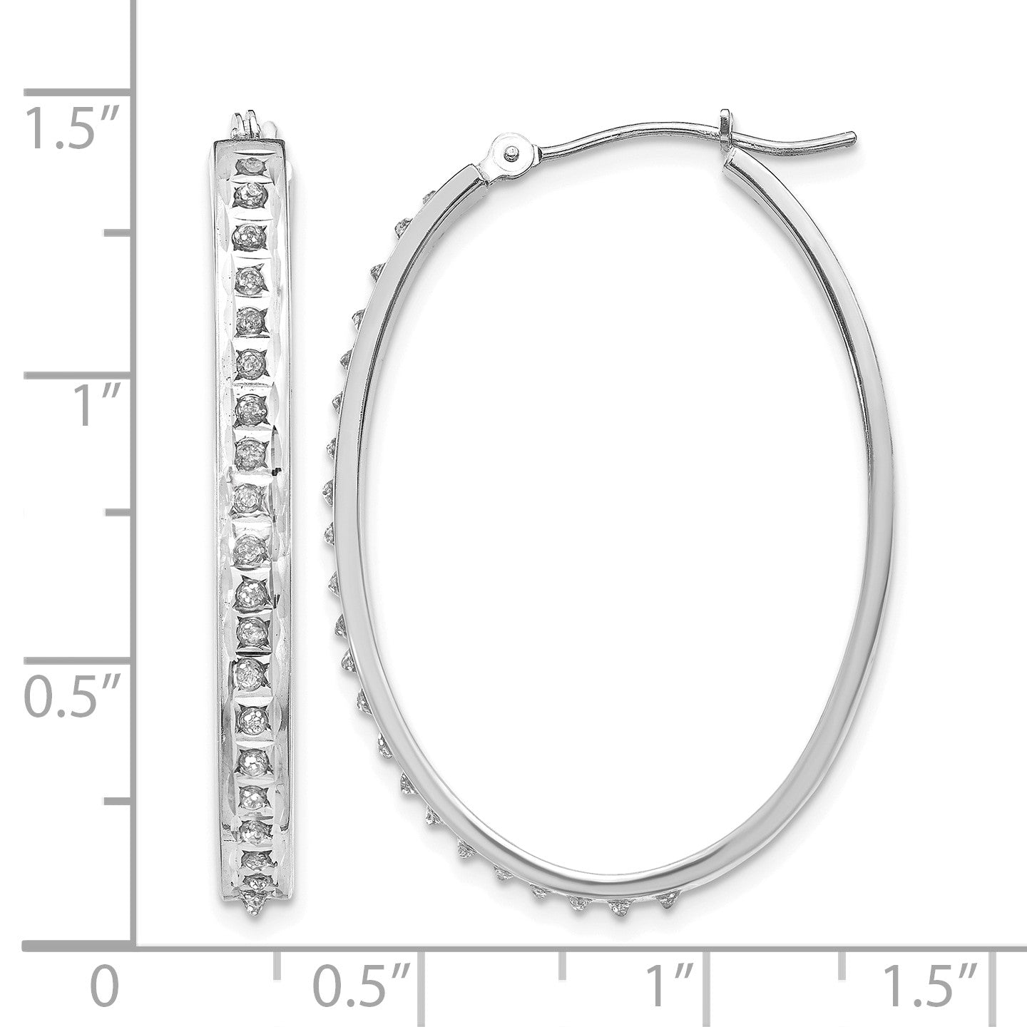 14k White Gold Diamond Fascination Diamond Dust/Accent 4x37mm Oval Hoop Earrings