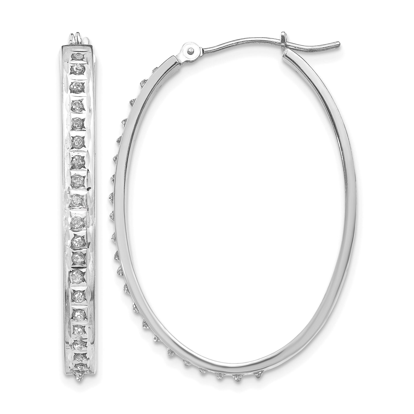 14k White Gold Diamond Fascination Diamond Dust/Accent 4x37mm Oval Hoop Earrings