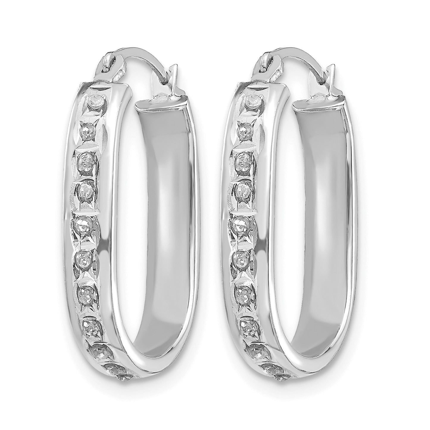 14k White Gold Diamond Fascination Diamond Dust/Accent 3x21mm Oval Hoop Earrings
