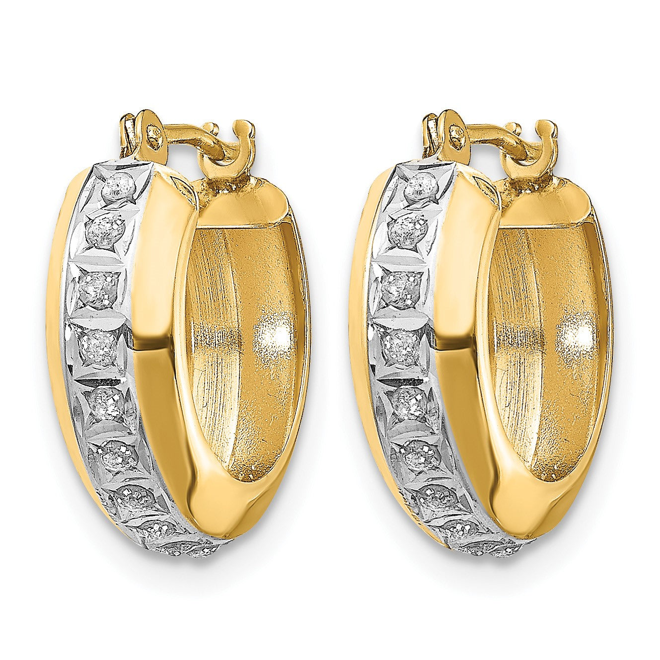 14k Diamond Fascination Daimond Dust/Accent 5x16mm Round Hoop Earrings