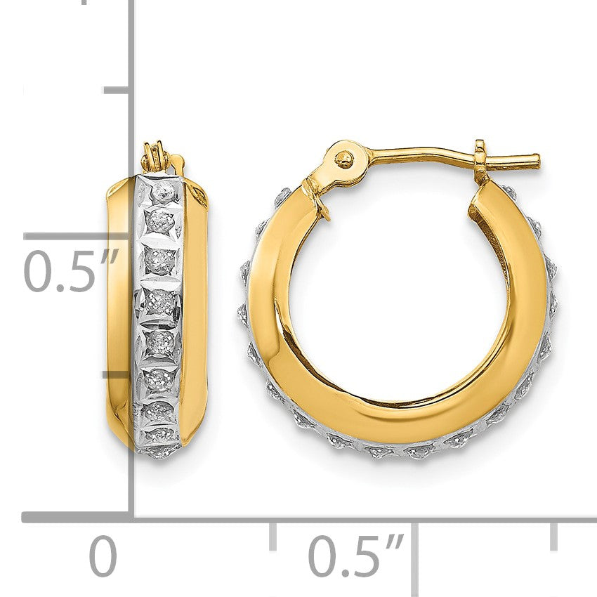 14k Diamond Fascination Daimond Dust/Accent 5x16mm Round Hoop Earrings