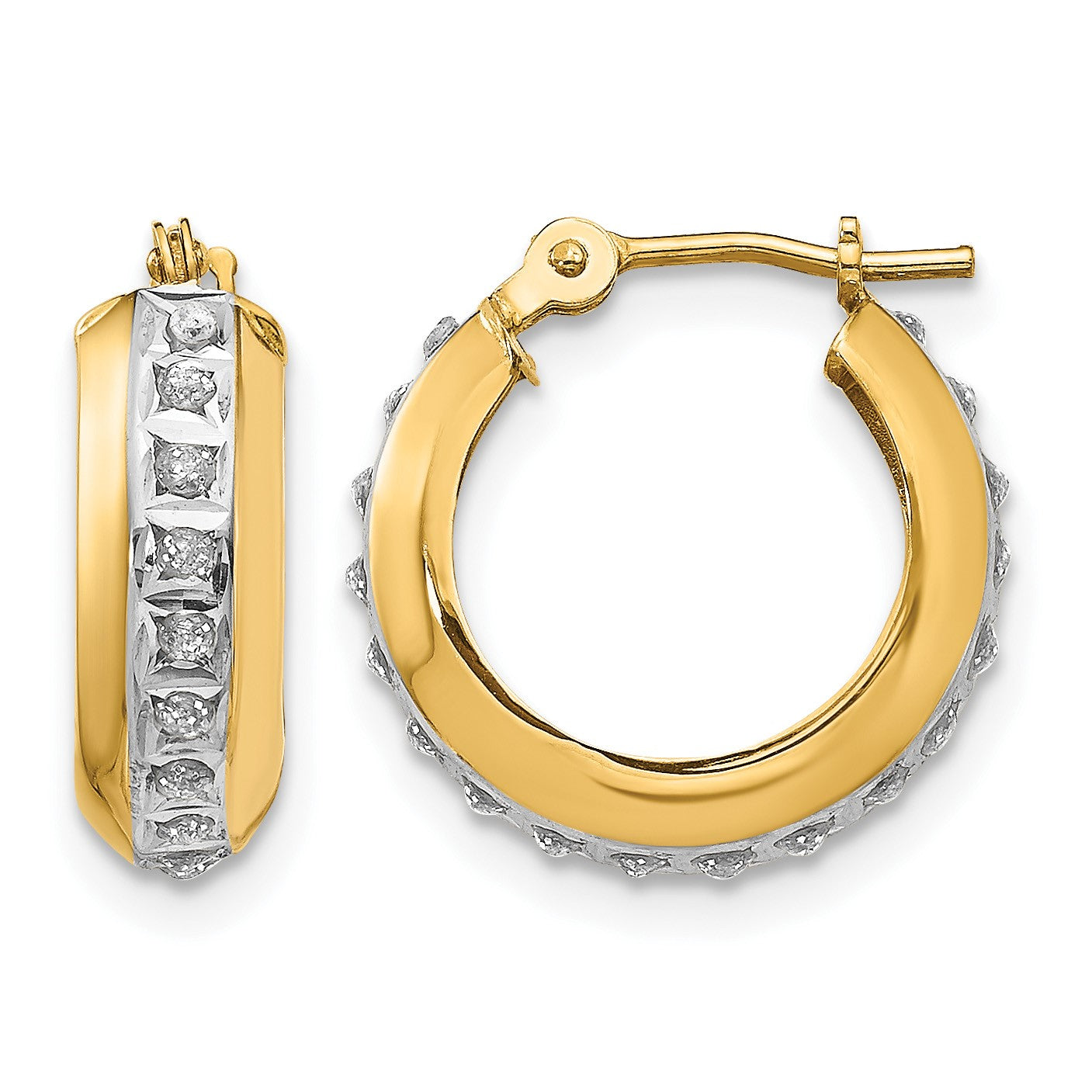 14k Diamond Fascination Daimond Dust/Accent 5x16mm Round Hoop Earrings