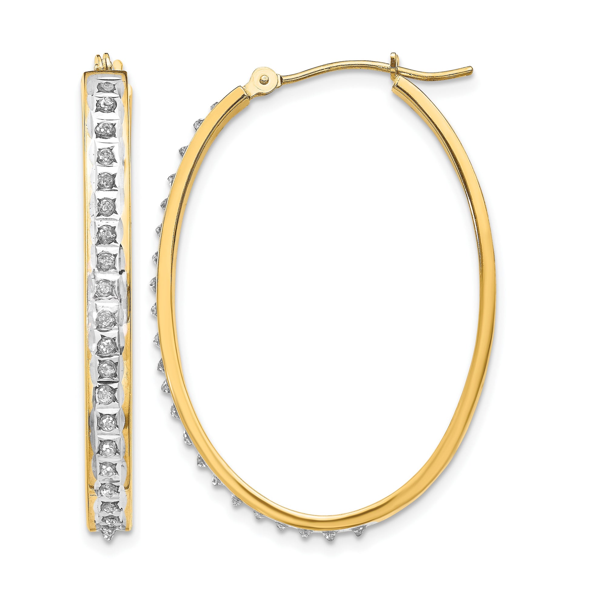14k Diamond Fascination Diamond Dust/Accent 4x37mm Oval Hoop Earrings