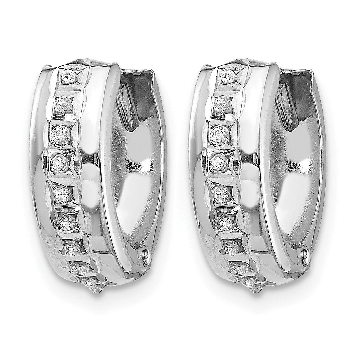 14k White Gold Diamond Fascination Diamond Dust/Accent 5x14mm Round Hinged Hoop Earrings