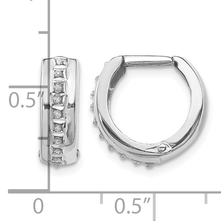 14k White Gold Diamond Fascination Diamond Dust/Accent 5x14mm Round Hinged Hoop Earrings