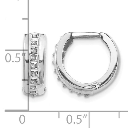 14k White Gold Diamond Fascination Diamond Dust/Accent 5x14mm Round Hinged Hoop Earrings