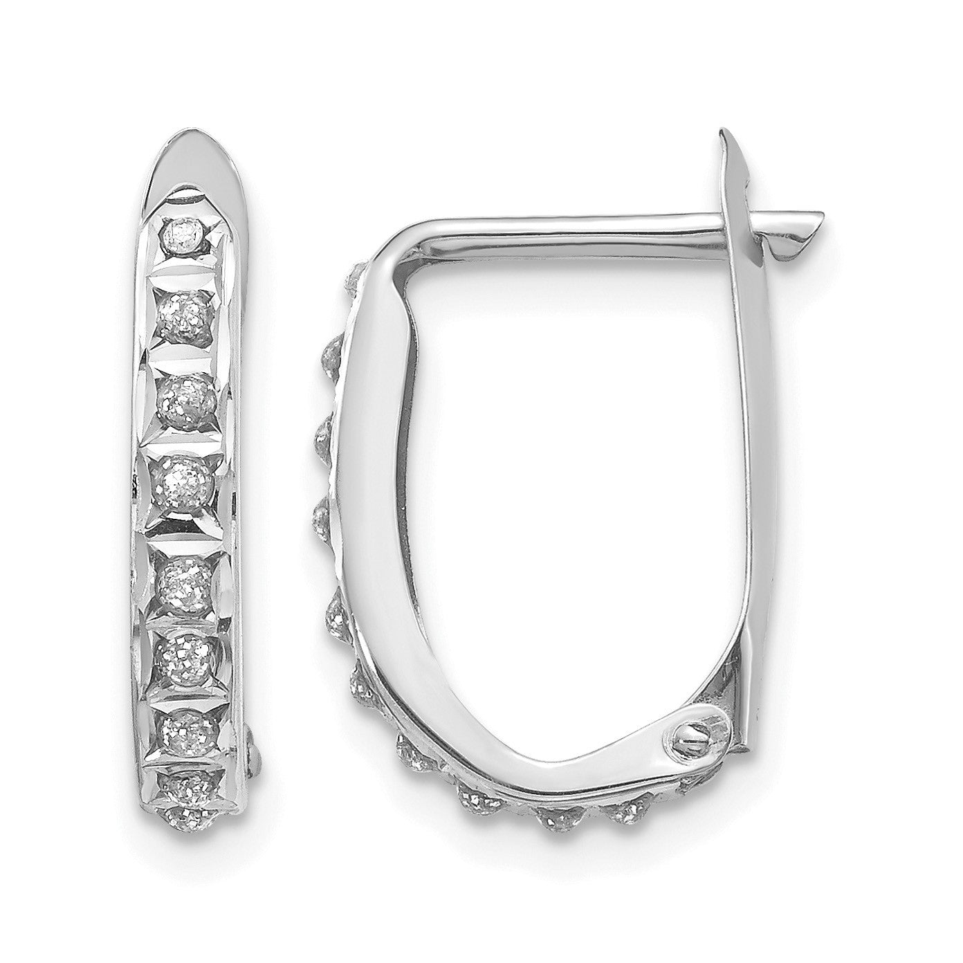 14k White Gold Diamond Fascination Diamond Dust/Accent 2x16mm Oval Hinged Hoop Earrings