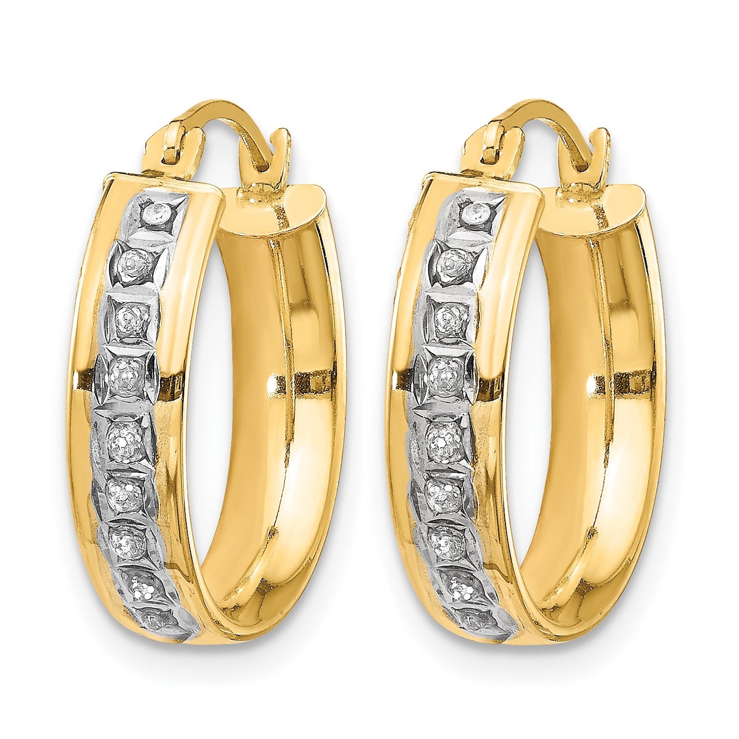 14k Diamond Fascination Diamond  Dust/Accent 5x18mm Round Hoop Earrings