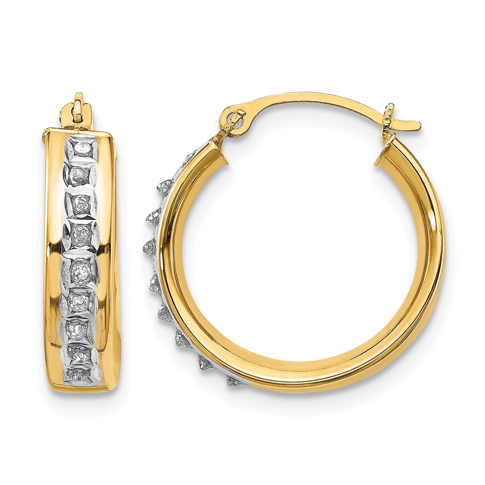 14k Diamond Fascination Diamond  Dust/Accent 5x18mm Round Hoop Earrings