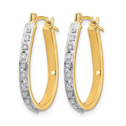 14k and White Rhodium Diamond Fascination Diamond Dust/Accent 2x18mm Oval Hoop Earrings