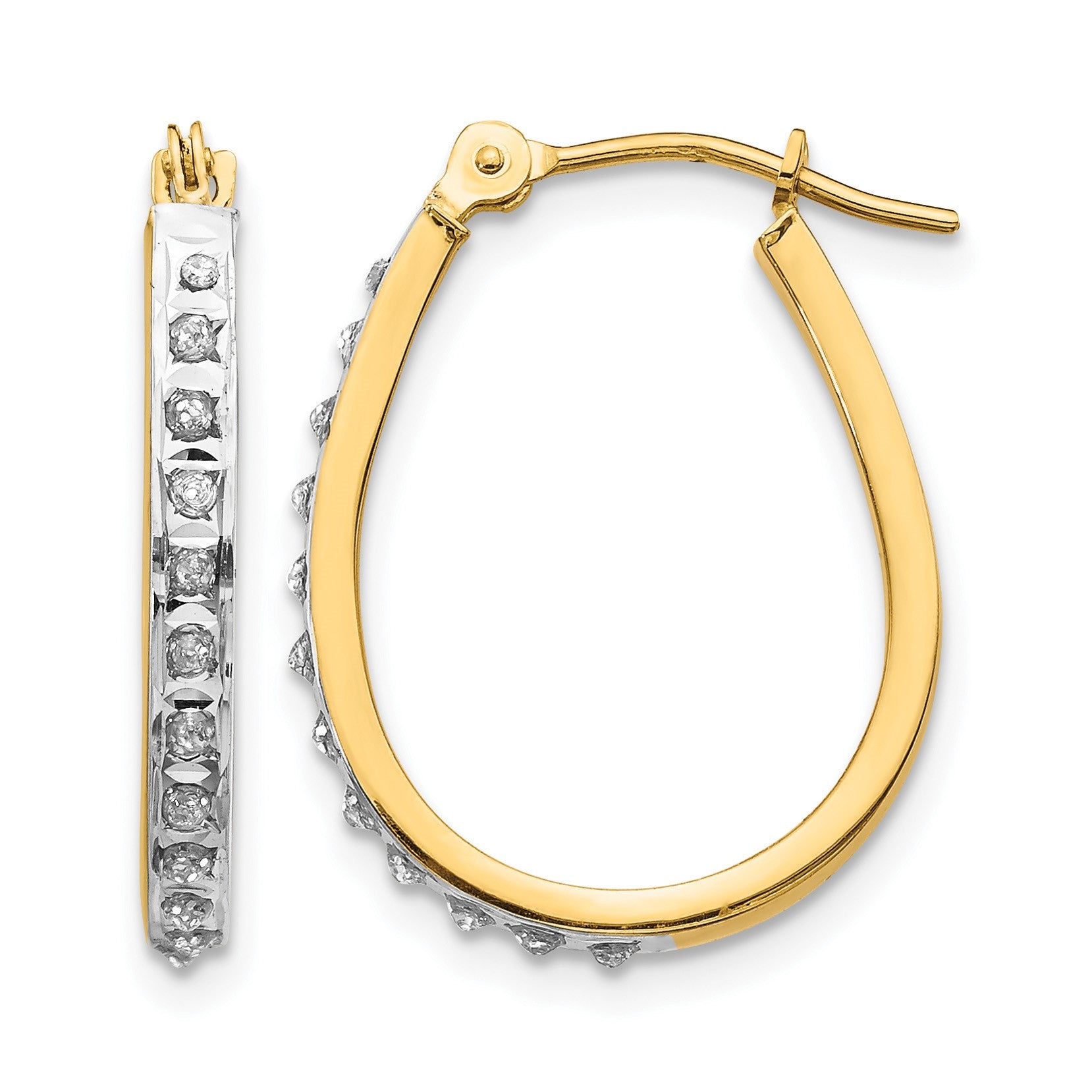 14k and White Rhodium Diamond Fascination Diamond Dust/Accent 2x18mm Oval Hoop Earrings
