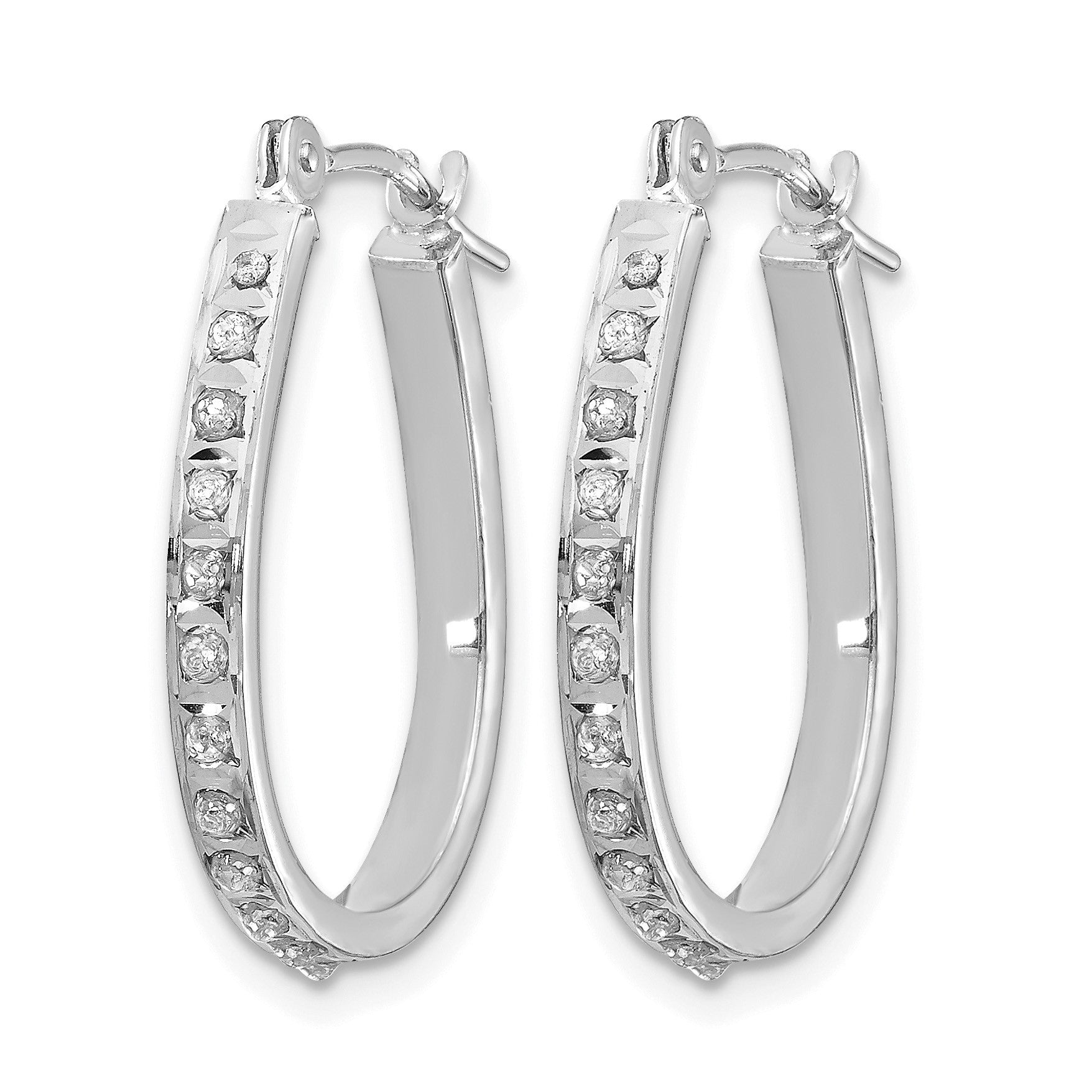 14k White Gold Diamond Fascination Daimond Dust/Accent 2x18mm Oval Hoop Earrings