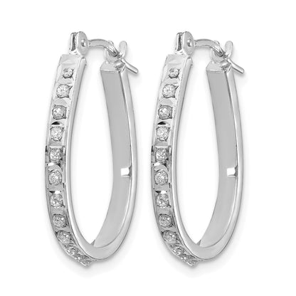 14k White Gold Diamond Fascination Daimond Dust/Accent 2x18mm Oval Hoop Earrings