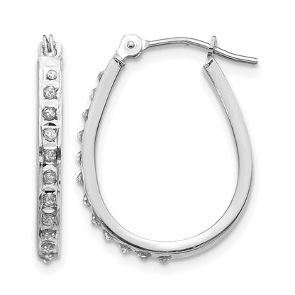 14k White Gold Diamond Fascination Daimond Dust/Accent 2x18mm Oval Hoop Earrings