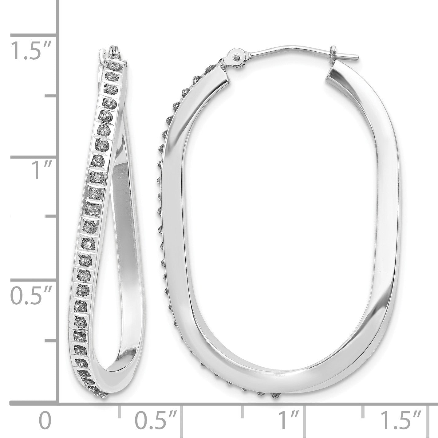 14k White Gold Diamond Fascination Diamond Dust/Accent 3x40mm Oval Twist Hoop Earrings