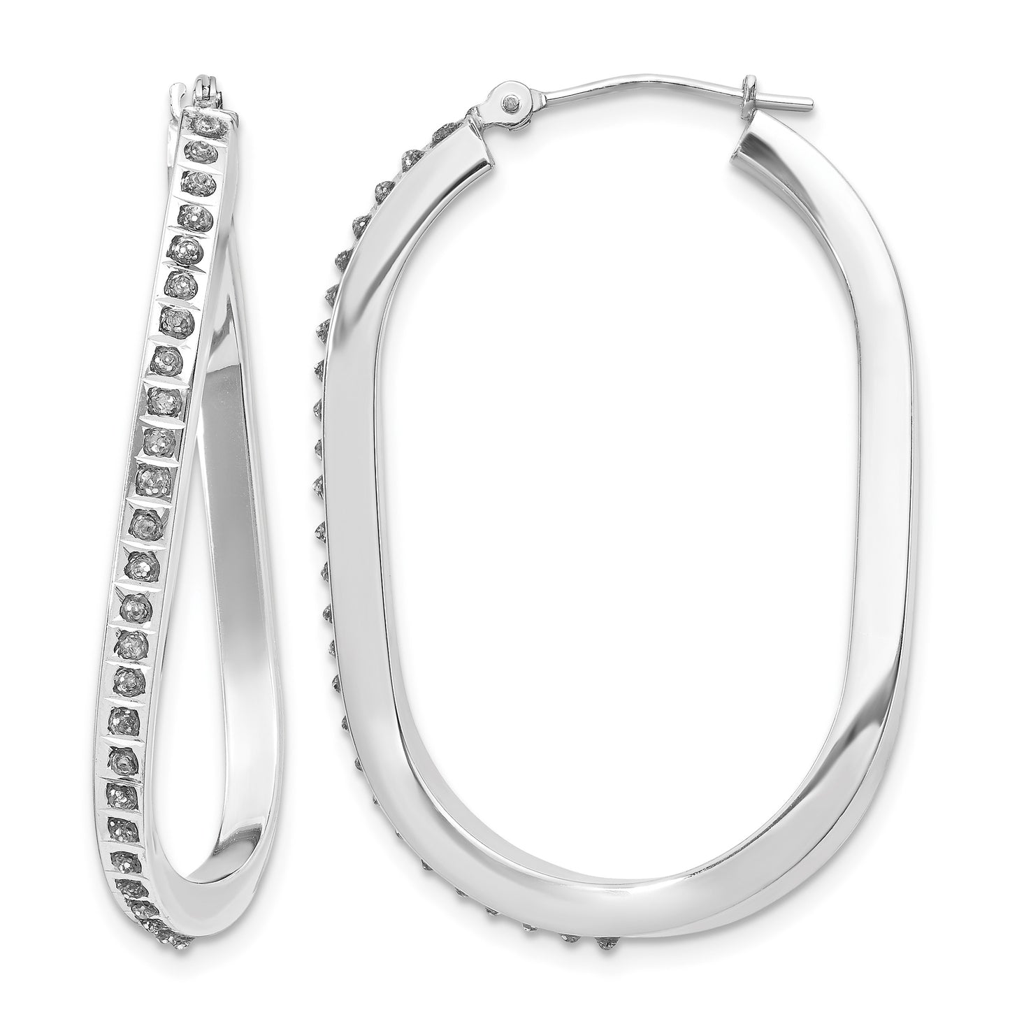 14k White Gold Diamond Fascination Diamond Dust/Accent 3x40mm Oval Twist Hoop Earrings