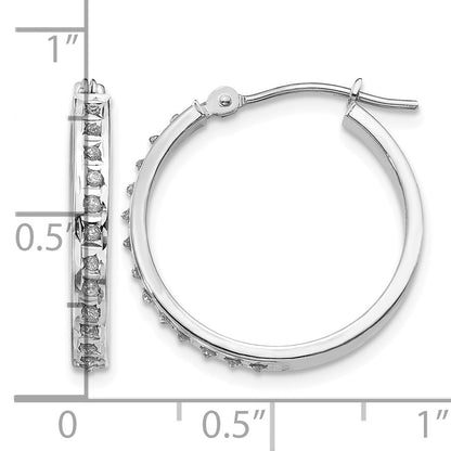 14k White Gold Diamond Fascination Diamond Dust/Accent 3x21mm Round Hoop Earrings