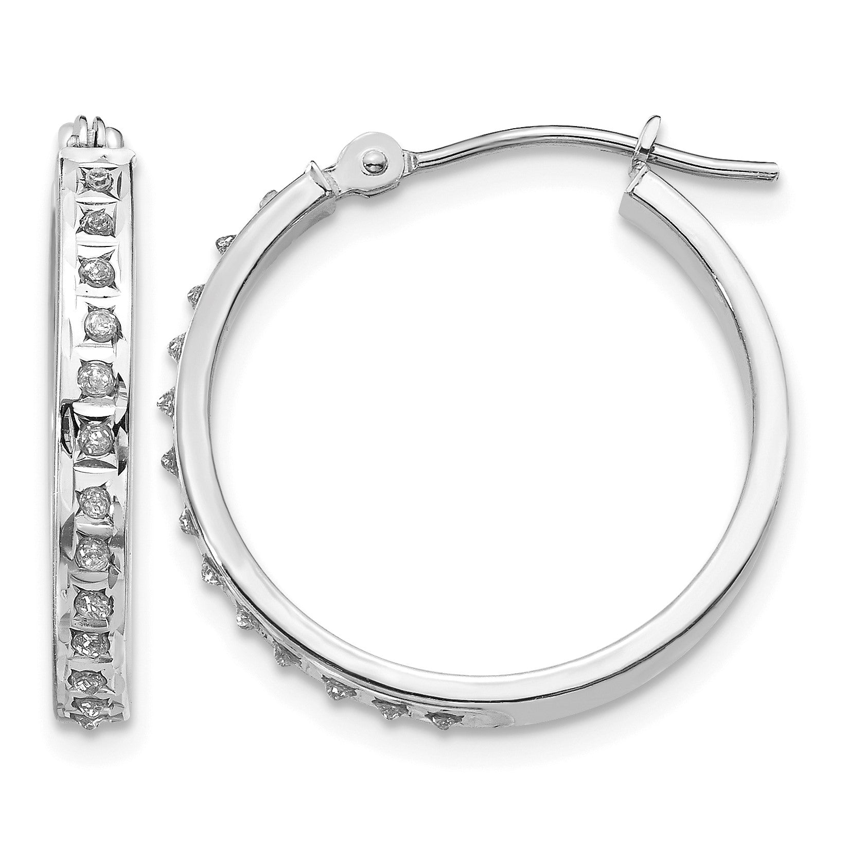 14k White Gold Diamond Fascination Diamond Dust/Accent 3x21mm Round Hoop Earrings