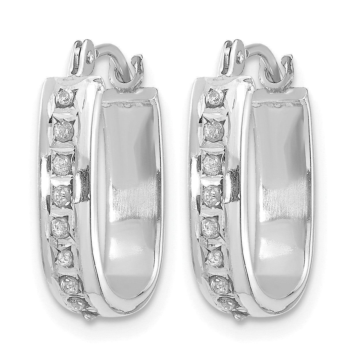 14k White Gold Diamond Fascination Diamond Dust/Accent 4x16mm Oval Hoop Earrings