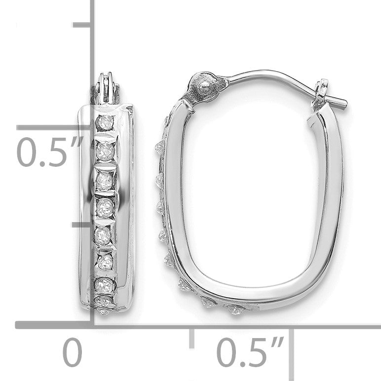 14k White Gold Diamond Fascination Diamond Dust/Accent 4x16mm Oval Hoop Earrings