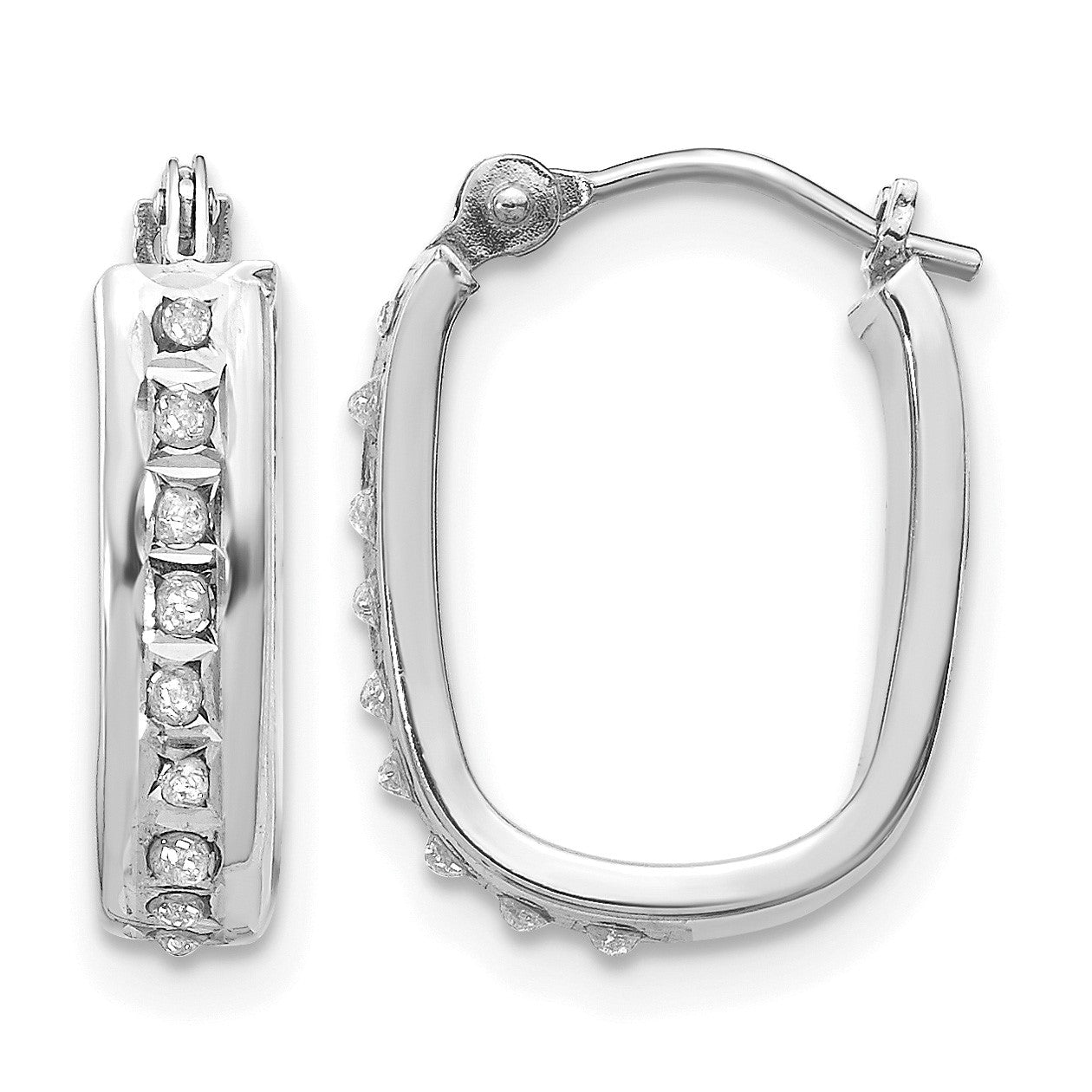 14k White Gold Diamond Fascination Diamond Dust/Accent 4x16mm Oval Hoop Earrings