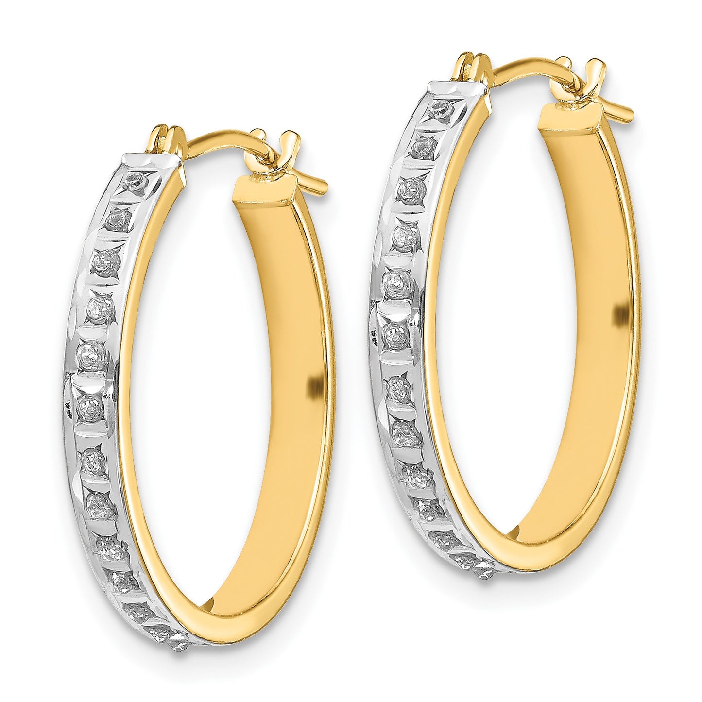 14k Diamond Fascination Diamond Dust/Accent 3x21mm Round Hinged Hoop Earrings