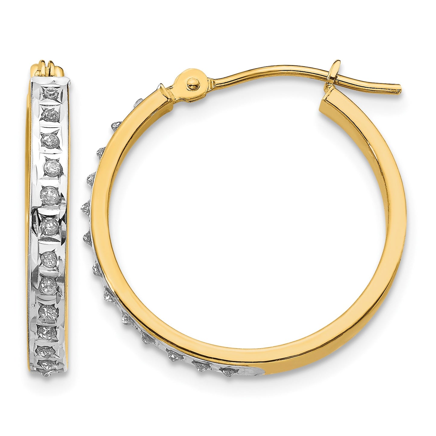 14k Diamond Fascination Diamond Dust/Accent 3x21mm Round Hinged Hoop Earrings