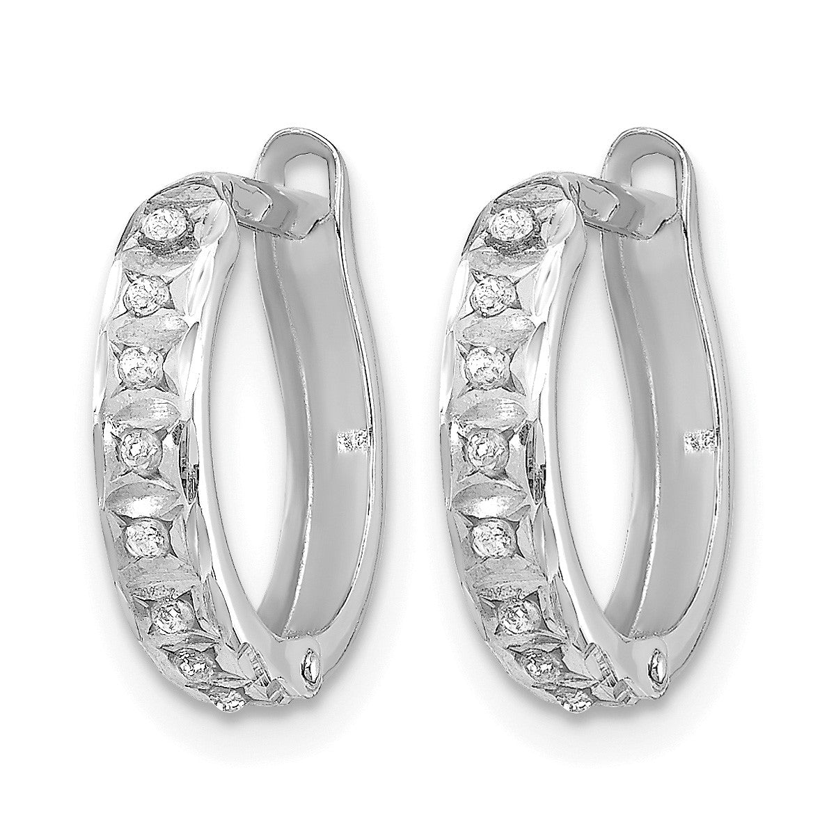 14k White Gold Diamond Fascination Diamond Dust/Accent 2x13mm Round Hinged Hoop Earrings