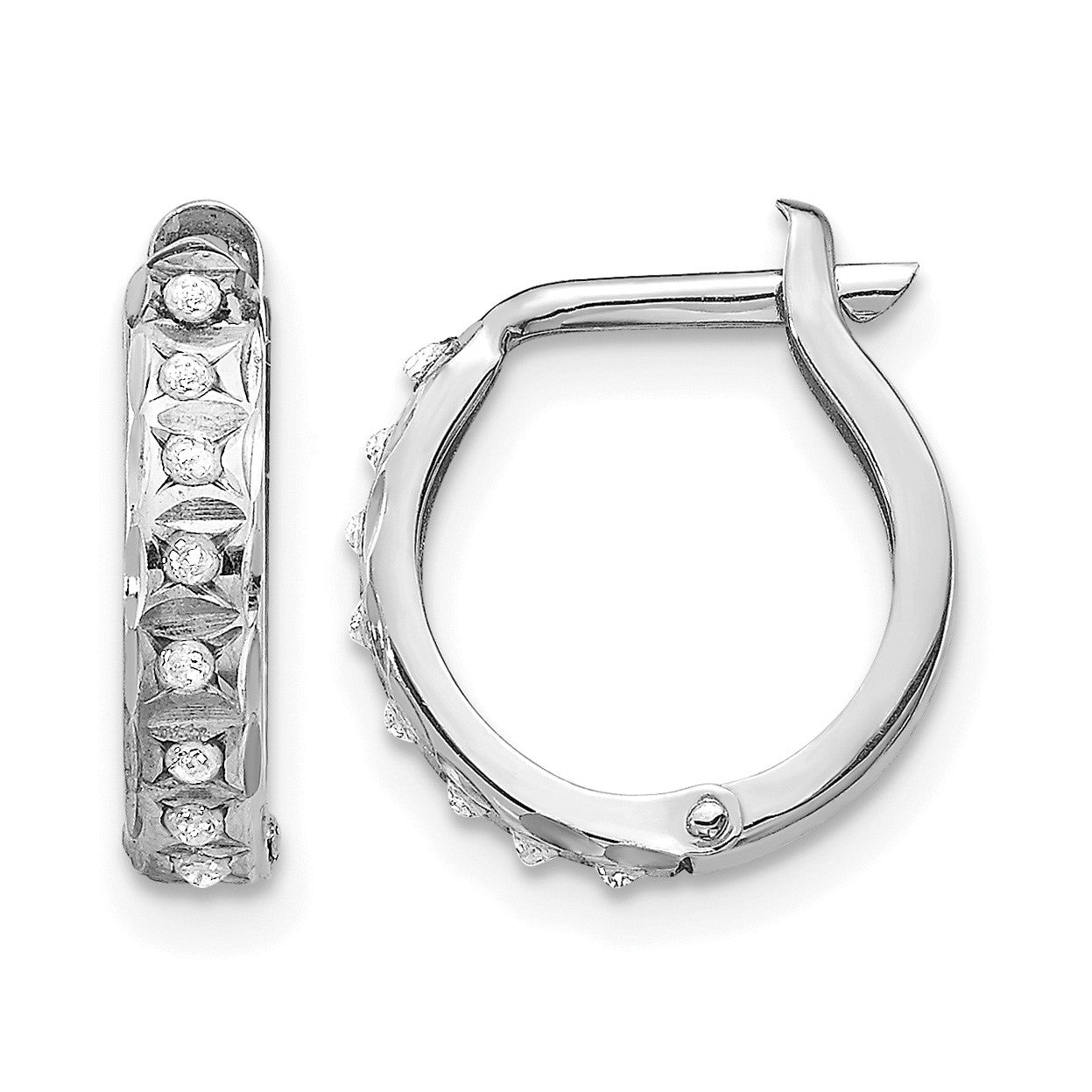 14k White Gold Diamond Fascination Diamond Dust/Accent 2x13mm Round Hinged Hoop Earrings
