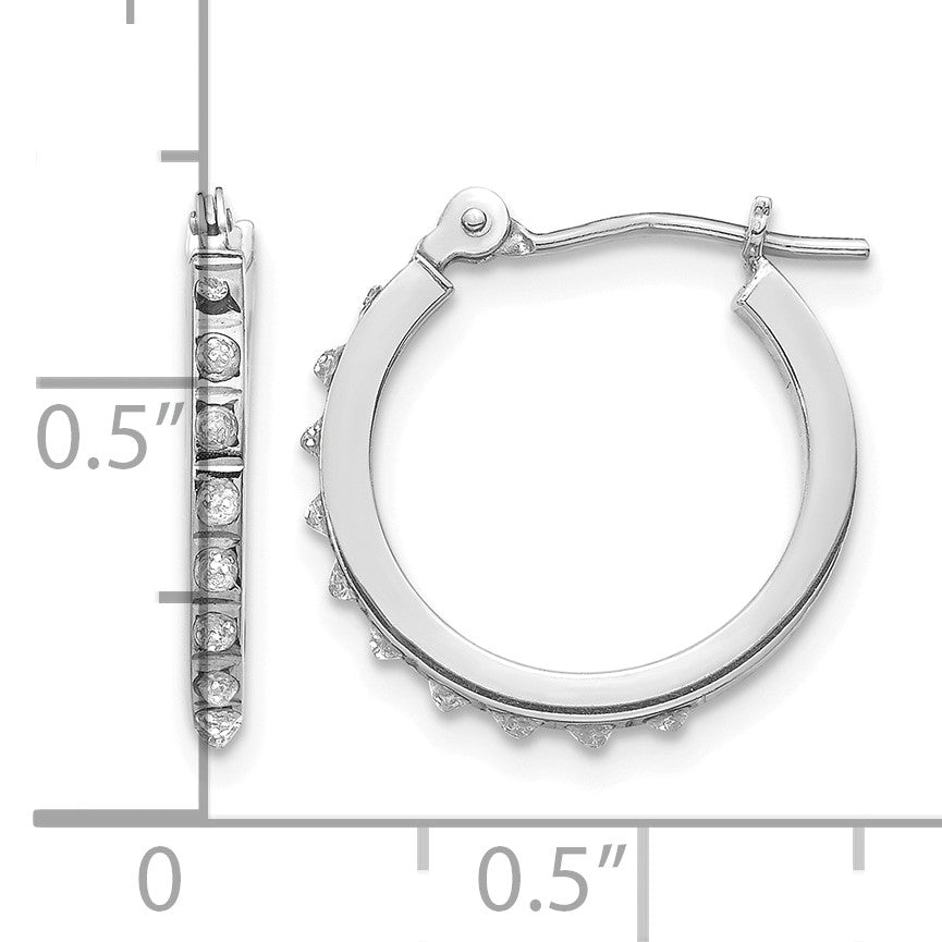 14k White Gold Diamond Fascination Diamond Dust/Accent 1x15mm Round Hoop Earrings