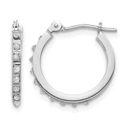 14k White Gold Diamond Fascination Diamond Dust/Accent 1x15mm Round Hoop Earrings