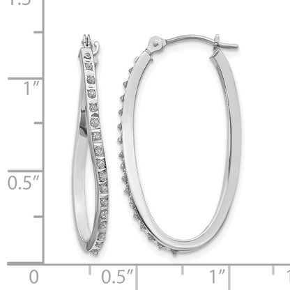 14k White Gold Diamond Fascination Diamond Dust/Accent 1x30mm Oval Twist  Hoop Earrings