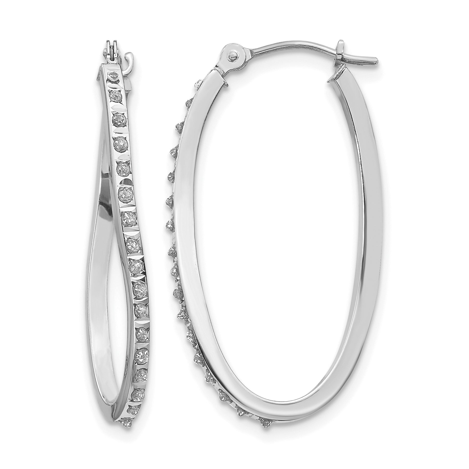 14k White Gold Diamond Fascination Diamond Dust/Accent 1x30mm Oval Twist  Hoop Earrings