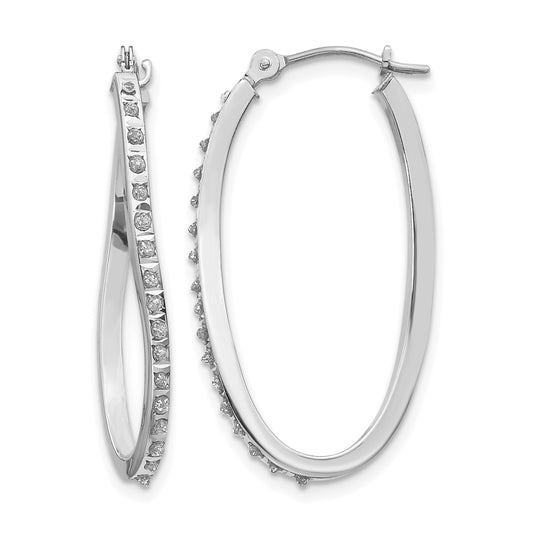 14k White Gold Diamond Fascination Diamond Dust/Accent 1x30mm Oval Twist  Hoop Earrings