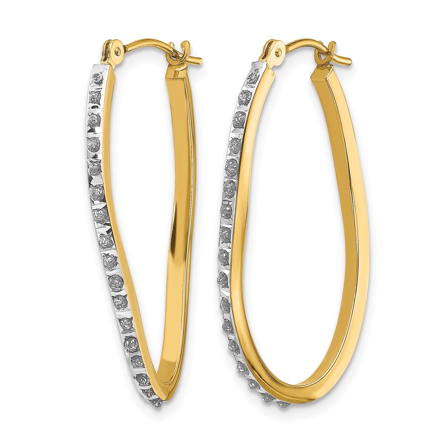 14k Diamond Fascination Diamond Dust/Accent 1x30mm Oval Twist Hoop Earrings