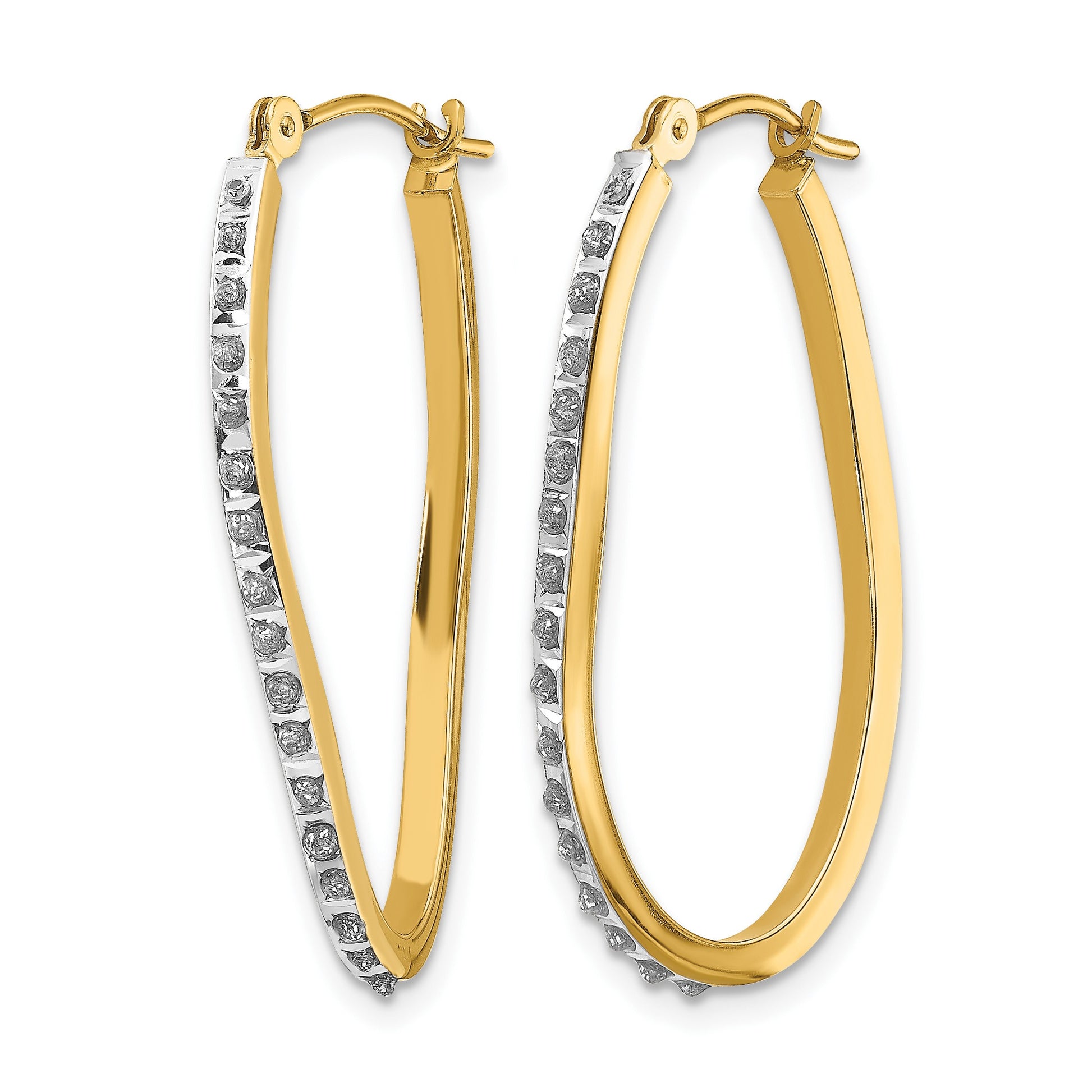 14k Diamond Fascination Diamond Dust/Accent 1x30mm Oval Twist Hoop Earrings