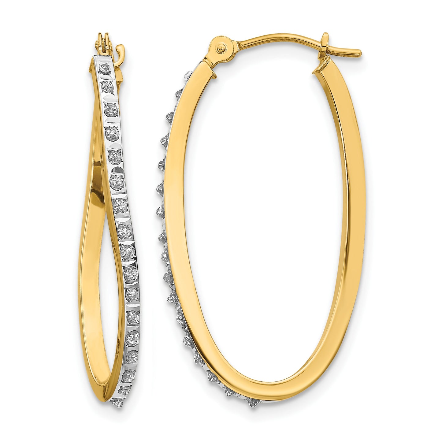 14k Diamond Fascination Diamond Dust/Accent 1x30mm Oval Twist Hoop Earrings