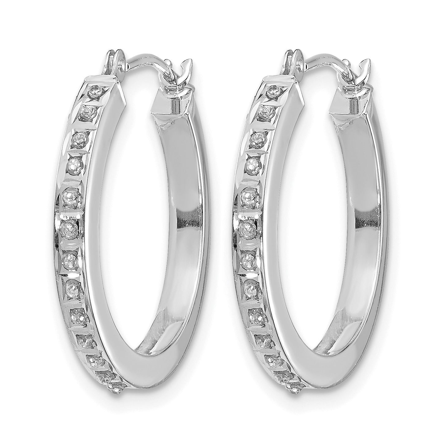 14k White Gold Diamond Fascination Diamond Dust/Accent 2x21mm Round Hoop Earrings