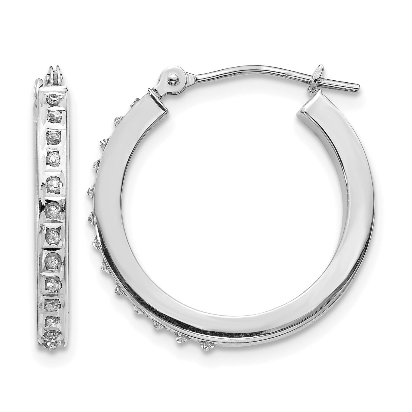 14k White Gold Diamond Fascination Diamond Dust/Accent 2x21mm Round Hoop Earrings