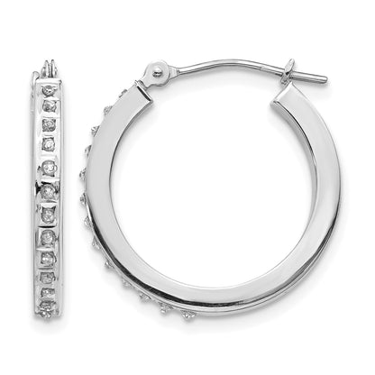 14k White Gold Diamond Fascination Diamond Dust/Accent 2x21mm Round Hoop Earrings
