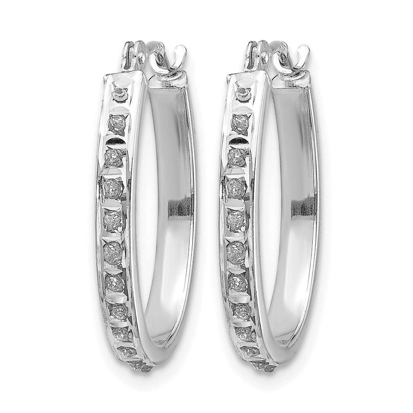 14k White Gold Diamond Fascination Diamond Dust/Accent 2x19mm Oval Hoop Earrings