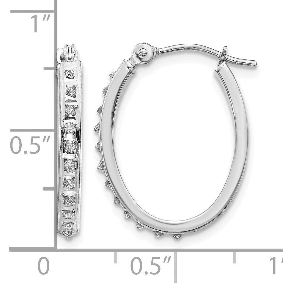14k White Gold Diamond Fascination Diamond Dust/Accent 2x19mm Oval Hoop Earrings