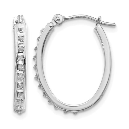 14k White Gold Diamond Fascination Diamond Dust/Accent 2x19mm Oval Hoop Earrings