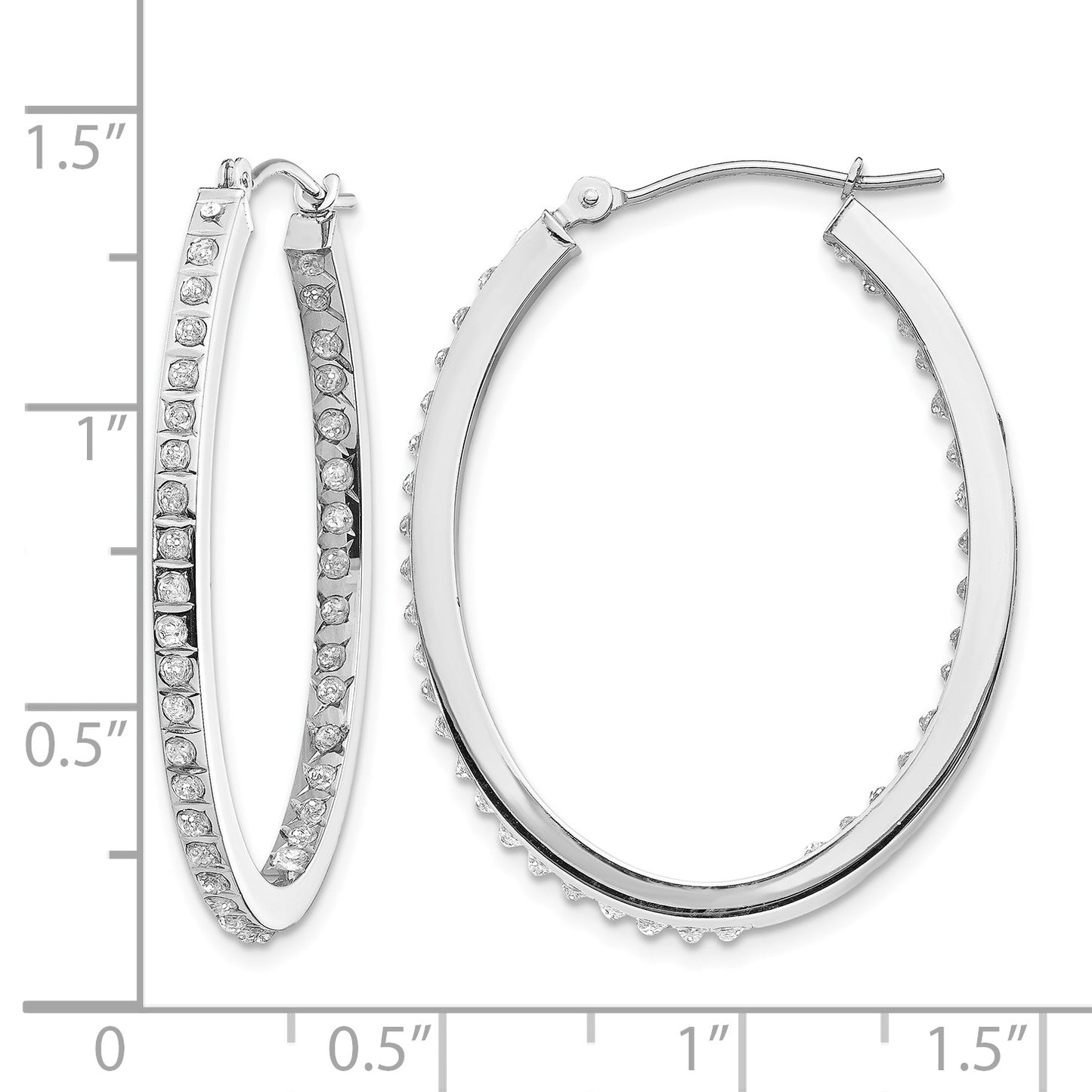 14k White Gold Diamond Fascination Diamond Dust/Accent 2x36mm Oval In/Out Hoop Earrings