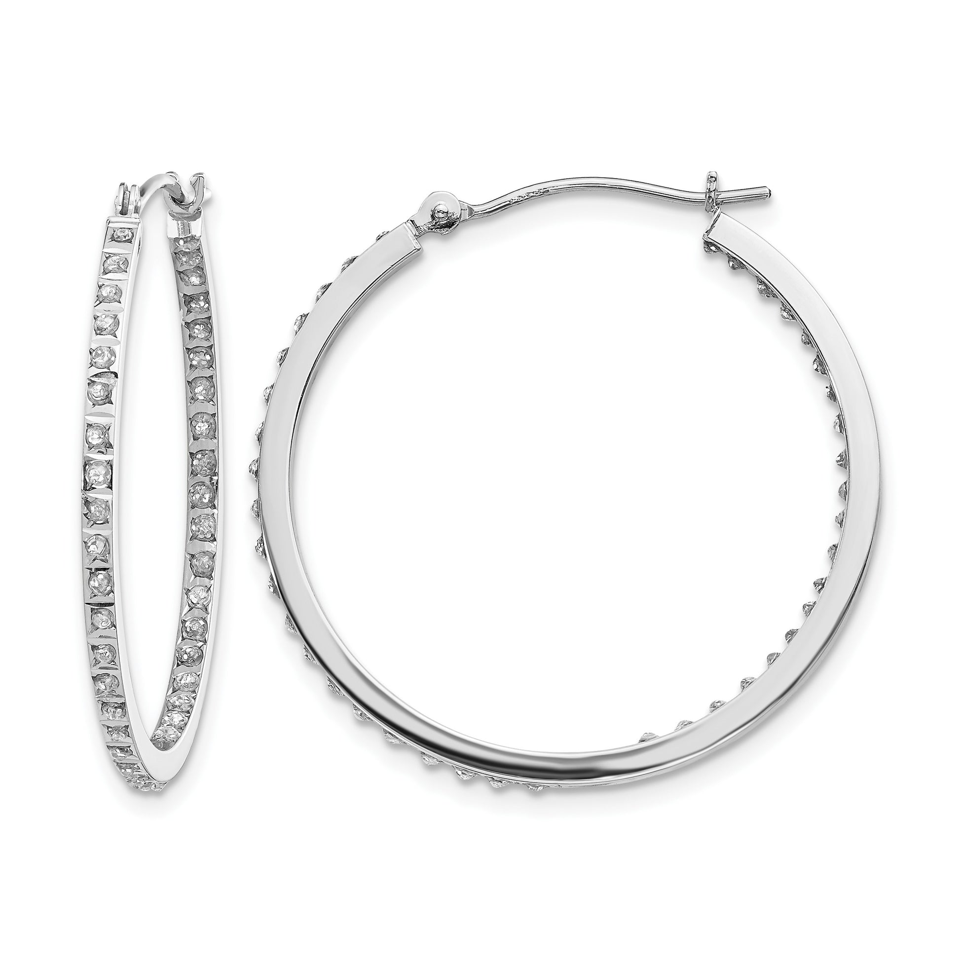 14k White Gold Diamond Fascination Diamond Dust/Accent 2x30mm Round Hoop Earrings