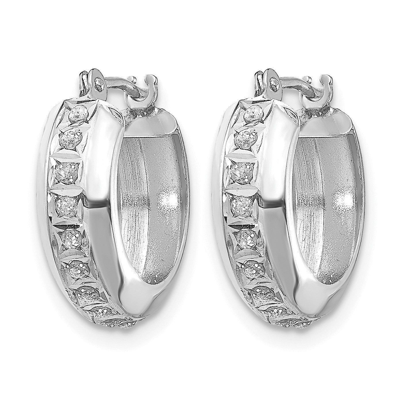 14k White Gold Diamond Fascination Dia. Dust/Accent 5x16mm Round Hoop Earrings